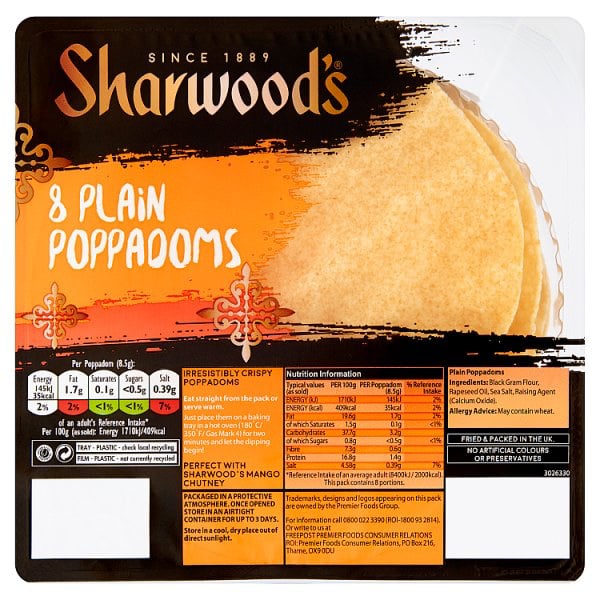 Sharwoods Ready Plain Poppadoms 72g