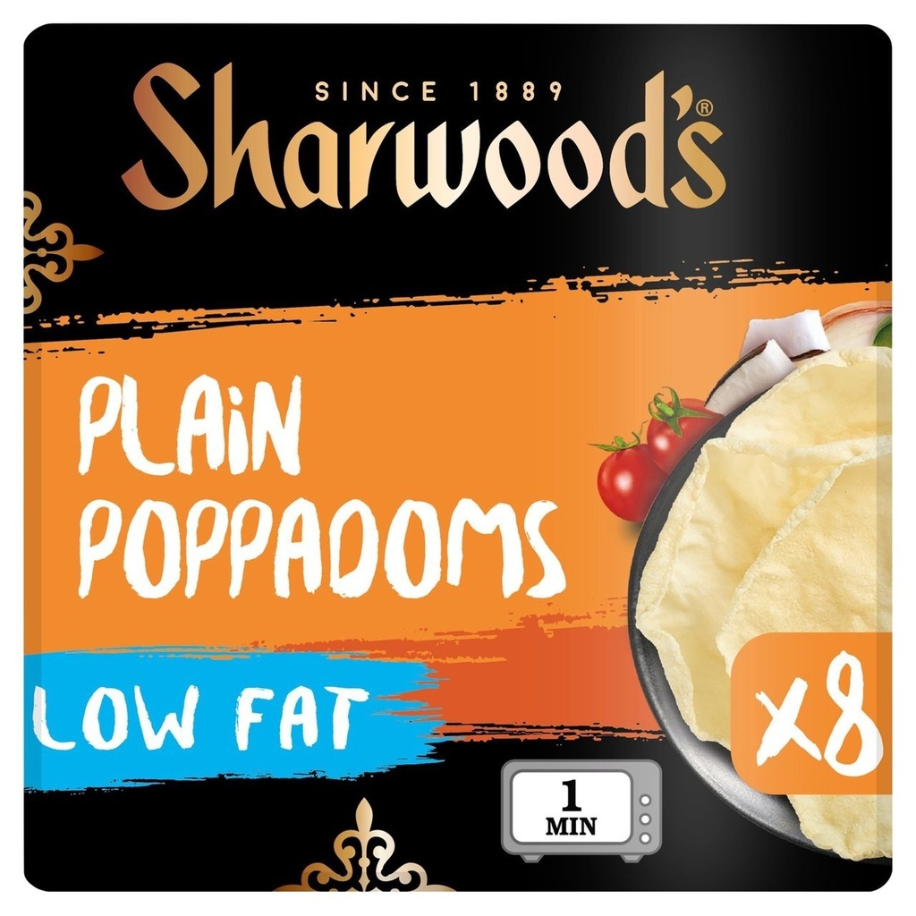 [55008] Sharwoods 8 Plain Poppadoms Microwave