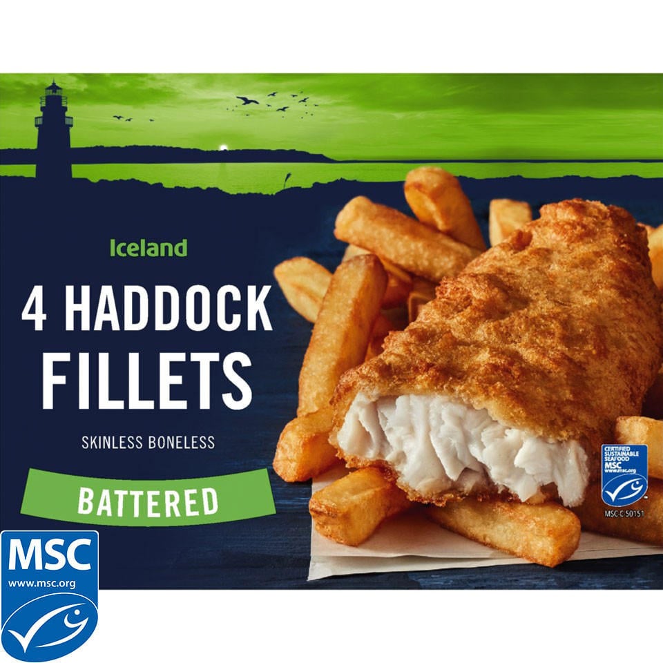[90615] Iceland Battered 4 Haddock Skinless Boneless Fillets 440g