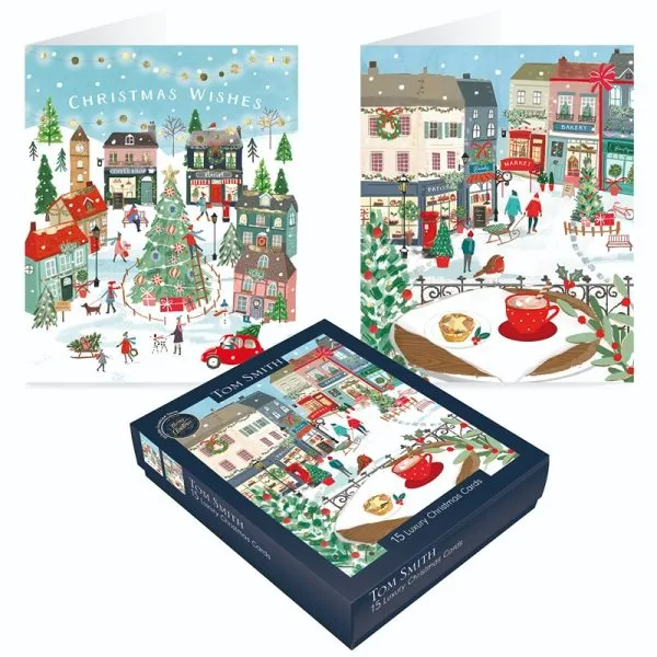 [1098023] Tom Smith Christmas Town Luxury Boxed Cards 15 Pack
