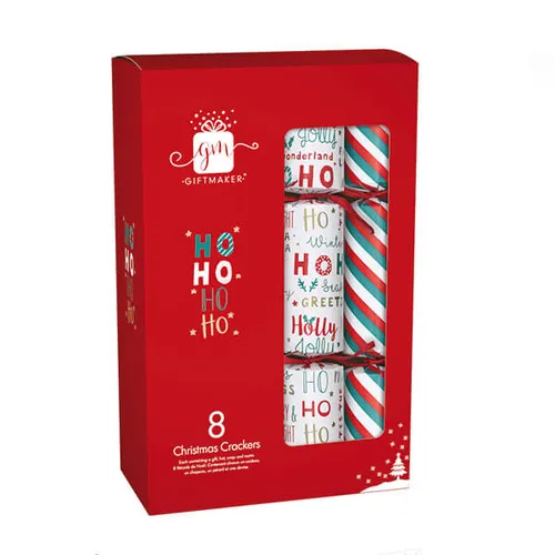 Giftmaker 12" Ho Ho Ho Christmas Crackers x8