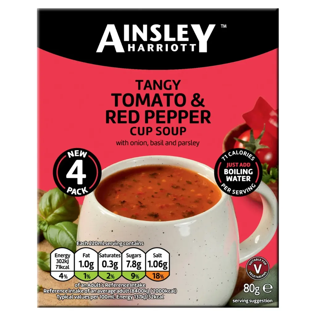 [115093382] Ainsley Harriott Tomato & Roasted Red Pepper Cup Soup 4 Sachets