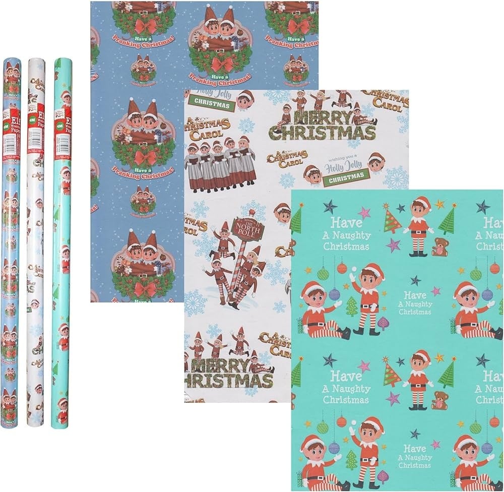 [1078393] Naughty Elf Christmas Wrapping Paper 4m