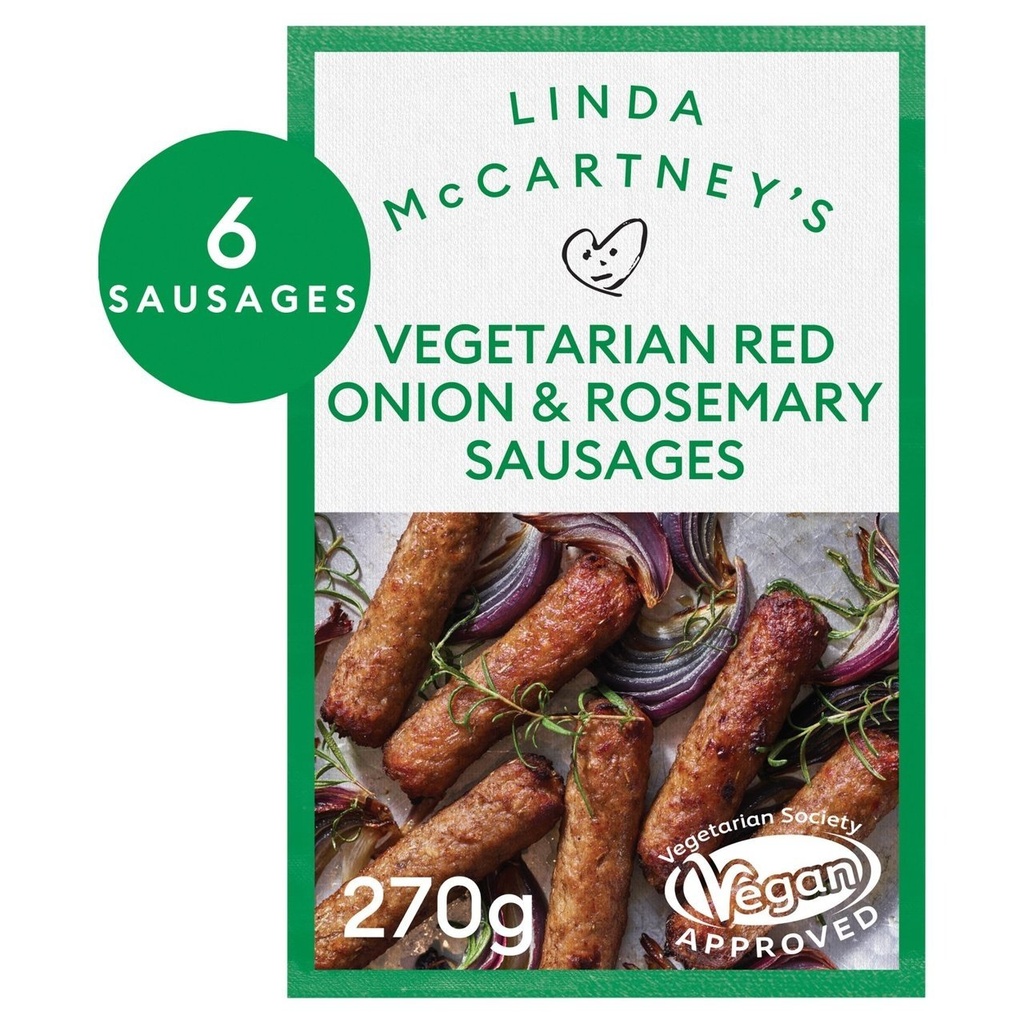 [112853438] Linda McCartney 6 Red Onion & Rosemary Sausages 270g