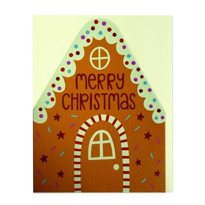 [4RAS86] Raspberry Blossom Merry Christmas Gingerbread House Card