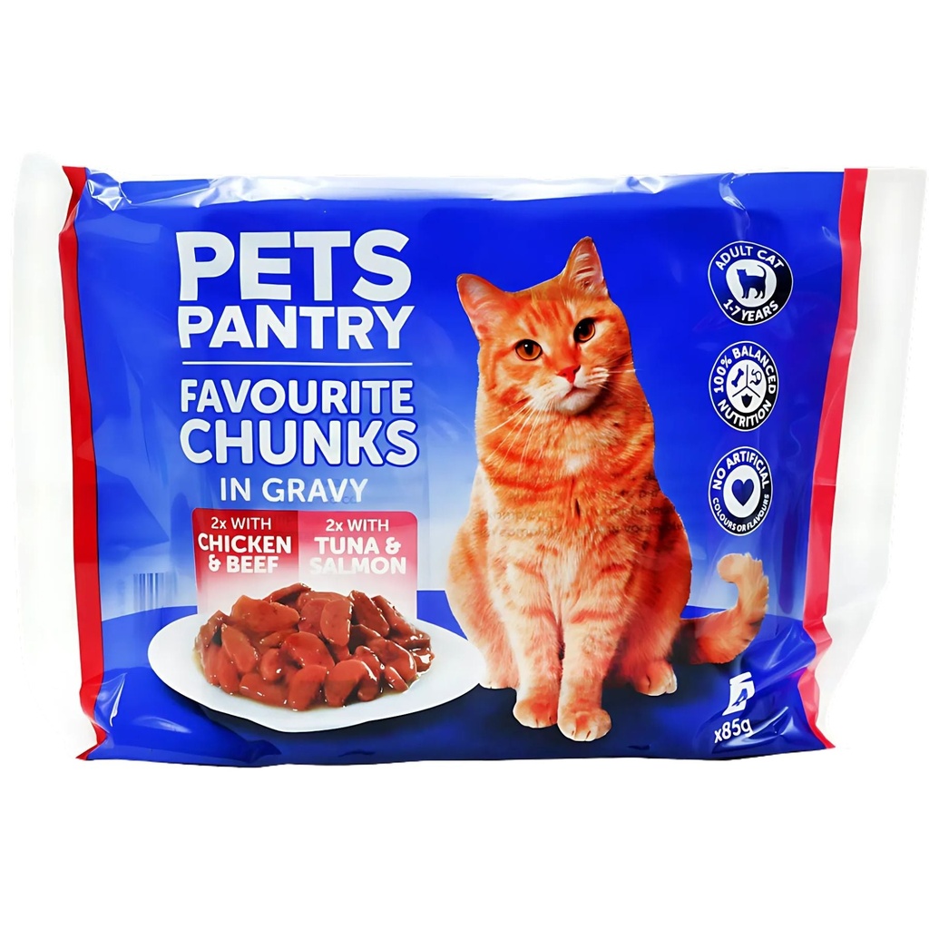 [03HILP02] Pets Pantry Chunks in Gravy Chicken & Tuna Cat Food 4x85g