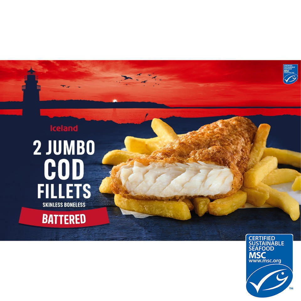 [40153] Iceland 2 Jumbo Battered Cod Fillets 410g