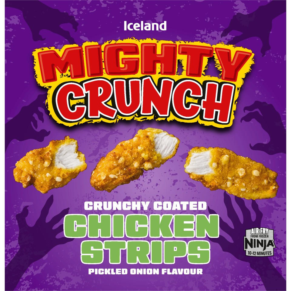 [46064] Iceland Mighty Crunch Chicken Strips Pickled Onion 500g