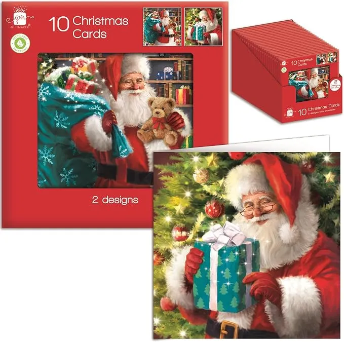 [1098022] Giftmaker Square Santa Christmas Cards 10 Pack